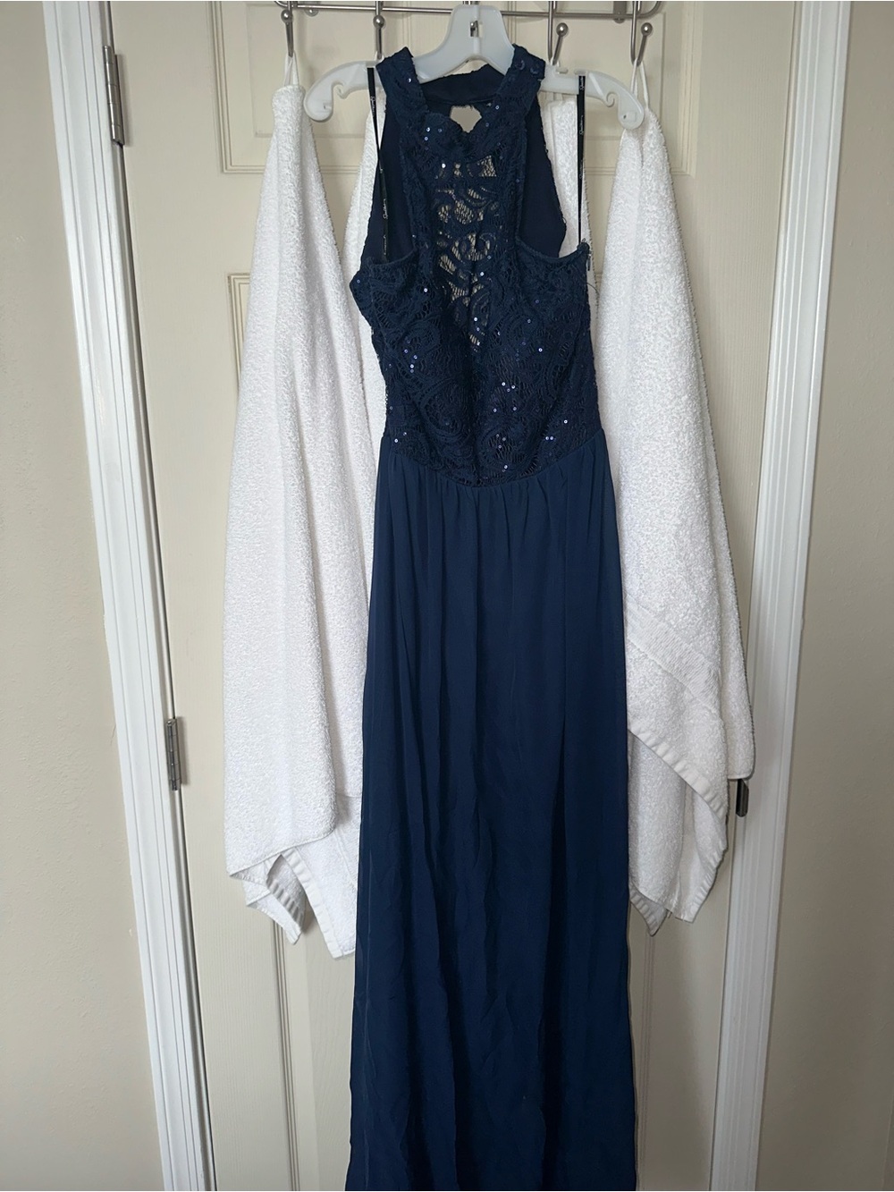 Speechless Navy Lace Halter Maxi Dress